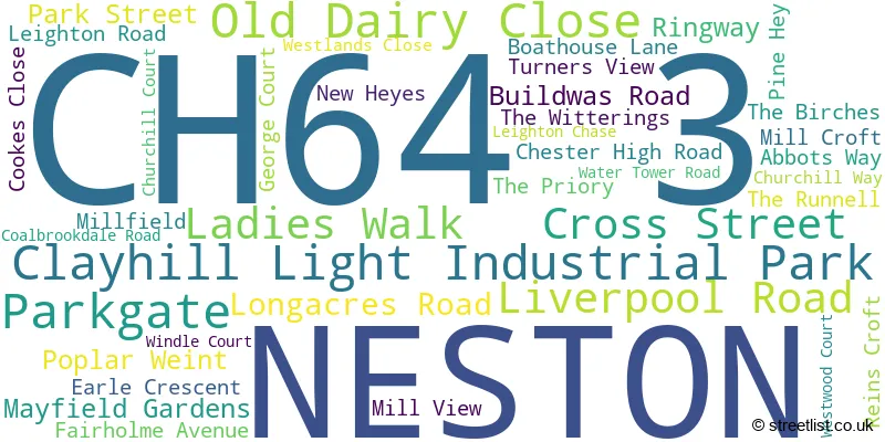 A word cloud for the CH64 3 postcode